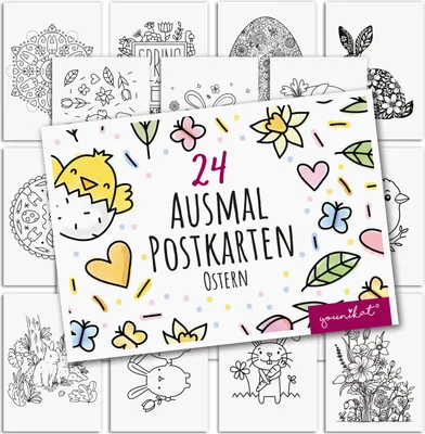 Produktbild von younikat Ostern Postkarten zum Ausmalen 24 Stk. I DIN A6 I Kinder Erwachsene I zum Selbstgestalten I Frühling Oster-Hase I dv1549