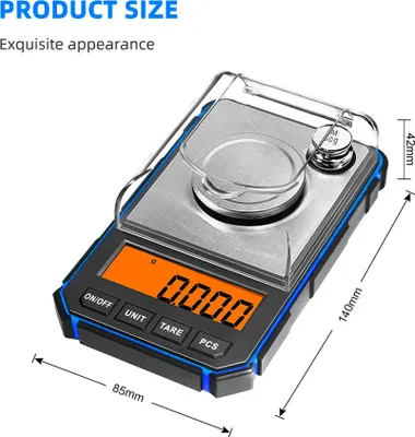 Zdjęcie produktu dla 50g Waga elektroniczna 0,001 Precyzyjna cyfrowa waga jubilerska LCD Kieszonkowa waga elektroniczna Waga laboratoryjna Waga miligramowa