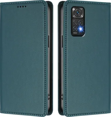 Image de Étui en cuir pour Xiaomi Redmi Note 11S/Note 11 4G, étui à rabat magnétique en cuirPolyuréthaneavec support, vert