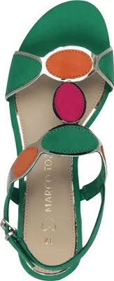 Produktbild von MARCO TOZZI Damen Sandale Textil Sandalette Metallic T-Riemen Vegan 2-28230-42, Größe:37 EU, Farbe:Grün