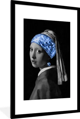 Produktbild von MuchoWow® Gerahmtes Poster Mädchen mit Perlenohrring - Johannes Vermeer - Blau 60x90 cm - Poster mit Schwarzem Bilderrahmen Wandposter Rahmen Foto Bilder - Dekoration - Wandposter Wohnzimmer - Hochwertig