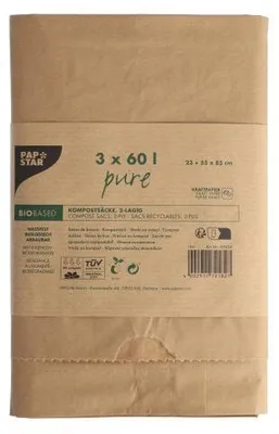 Produktbild von 60 Kompostsäcke aus Papier pure 60 l 85 cm x 55 cm x 23 cm braun , 2-lagig