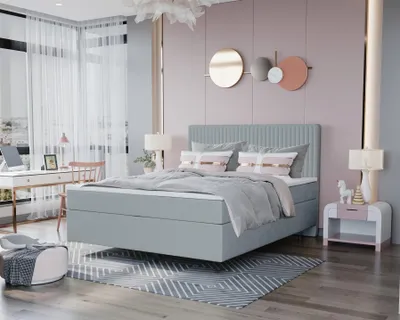 Produktbild von Boxspringbett Schlafzimmerbett ROCIO Nr.2 Premium 200x200cm in Stoff Hellgrau