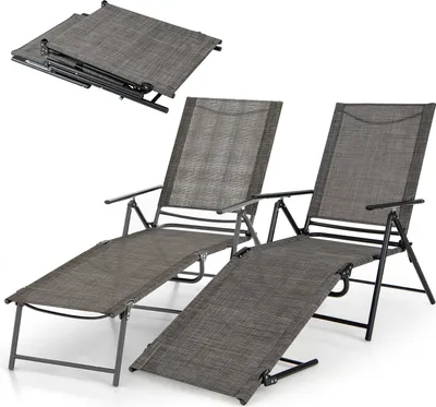 Produktbild von Outdoor Liegestuhl 2er Set, Garten Sonnenliegen mit verstellbarer Rückenlehne und Fußstütze, Outdoor klappbare Liege, Braun