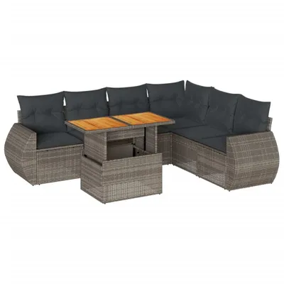 Produktbild von vidaXL 7-tlg. Garten-Sofagarnitur mit Kissen Grau Poly Rattan