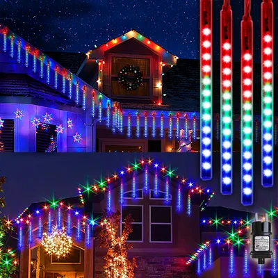 Zdjęcie produktu dla 2.4M 192 LED sopelkowe lampki choinkowe 30cm 8 rurek meteorowe lampki choinkowe ogród kryty balkon impreza dekoracja ślubna, kolorowe