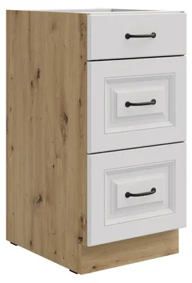 Produktbild von Küchen Unterschrank 40 cm Stilo Weiß + Eiche Artisan matt Vollauszug Soft-Close Küche Einbauküche