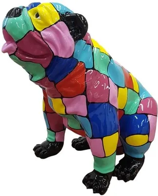 Obrázek produktu pro Casa Padrino Designová zahradní dekorace Socha Pes buldoček Pestrobarevná 67 x v. 70 cm - Zahradní dekorace Figurka - Zahradní figurka odolná proti povětrnostním vlivům