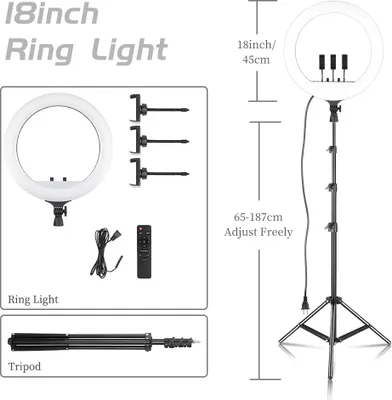 Produktbild von Fotografie-Ringleuchte, einstellbare Helligkeit, breiter Farbtemperaturbereich, 18E 200cm Stativ