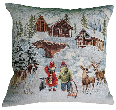 Produktbild von Kissenhülle 45 x 45 cm mit Gobelin-Stickerei Weihnachtsdorf bunt 45 x 45 cm Kissenhülle
