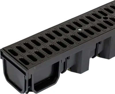 Produktbild von Entwässerungsrinne Höhe 115mm Kunststoff 3m, Stegrost, Classic Schwarz