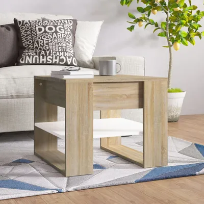 Produktbild von Möbel Couchtisch Weiß Sonoma-Eiche 55,5x55x45 cm Holzwerkstoff - Couchtische 810913