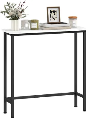 Obrázek produktu pro Úzký konzolový stolek - Předsíňový stolek - Stolová deska ve vzhledu mramoru - Kovový rám - 75 x 24 x 76 cm - Štíhlý design - Černá barva