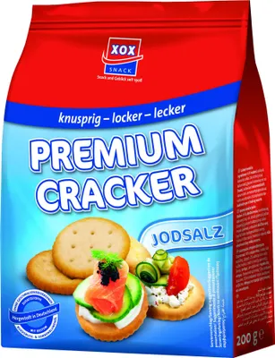 Zdjęcie produktu dla XOX krakersy z solą jodowaną złote pieczone przekąski pszenne 200g