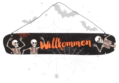 Willkommen-Schild aus Eisen, 30x6 cm, Schwarz-Orange