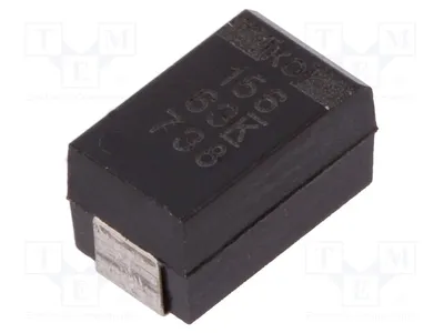 Immagine prodotto di 1 condensatore: tantalio-polimero, 63 VDC, dimensioni: 2917, capacità: 15 µF, ESR: 150 mΩ, codice: T521X156M063ATE1