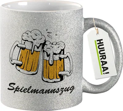Produktbild von Huuraa Glitzertasse Spielmannszug Schützenfest 330ml Silber Keramik Kaffeebecher Geschenkidee