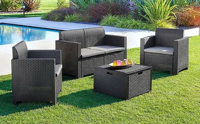 Produktbild von Bica Nebraska-Set Rattan Sitzgarnitur Garten Gartenmöbel Set Sitzgruppe + Kissen
