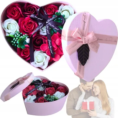 Zdjęcie produktu dla Kwiaty Mydlane W Pudełku Serce Flower Box Bukiet Prezent