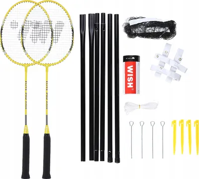 Produktbild von Wish Alumtec Badmintonschläger-Set, 2 Schläger + 3 Querruder + Netz + Leinen