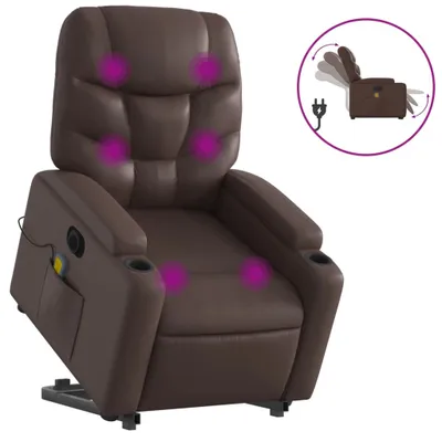 Produktbild von vidaXL Massagesessel mit Aufstehhilfe Elektrisch Braun Kunstleder