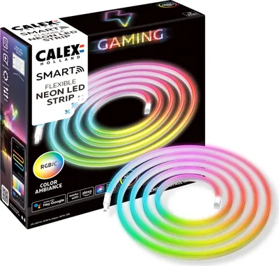 Produktbild von Calex Neon Flex LED Strip 2 m, RGBIC Stimmungsbeleuchtung biegbar, App- und Sprachsteuerung, WLAN, für Wohnzimmer und Schreibtisch