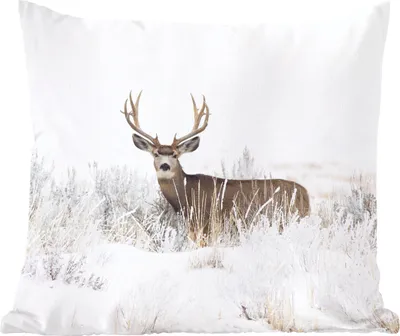 Produktbild von MuchoWow® Zierkissen Sofakissen Wohnzimmer Dekokissen 60x60 cm Hirsche - Winter - Schnee - Tiere - Jahreszeiten - Weiß - Sitzfläche - Foto Polster