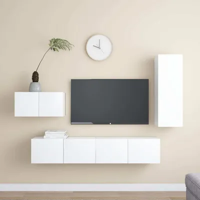 Produktbild von vidaXL 4 tlg. TV Schrank Set Weiß Holzwerkstoff - TV-Schrank-Set - TV-Schrank-Sets - Hängendes TV-Schrank-Set - Hängende TV-Schrank-Sets