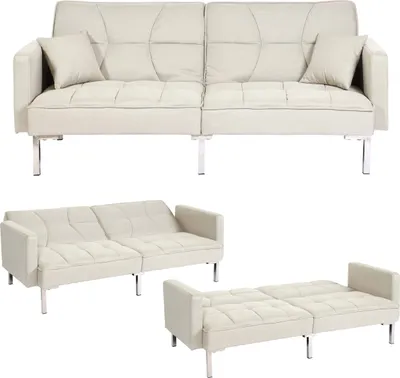 Zdjęcie produktu dla Sofa rozkładana HWC-K65, sofa rozkładana dla gości, funkcja spania powierzchnia spania 170x104 cm ~ tkanina/tekstylia kremowo-beżowy