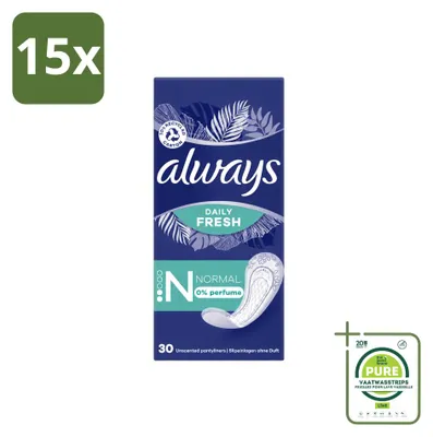 Produktbild von 15 x Always Daily Fresh Slipeinlagen - Normal - Unparfümiert - Großpackung - 15 Stücke