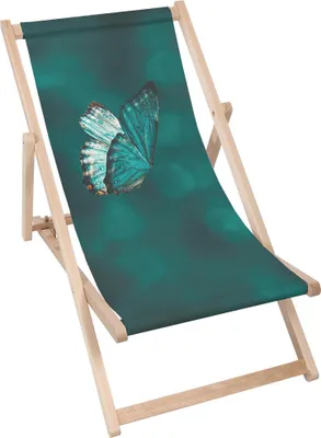 Produktbild von Dreamroots Liegestuhl klappbar Holz bis zu 130 kg, Sonnenliege klappbar mit 3-stufiger Neigungsregulierung der Rückenlehne, Turquoise Butterfly