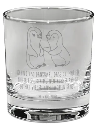 Produktbild von Mr. & Mrs. Panda Whiskyglas Pinguine trösten - Transparent - Geschenk, für Freundin, Tumbler, Hochzeitstag, Old Fashioned Glas, Valentinstag, Scotch, Rocks, Jahrestag