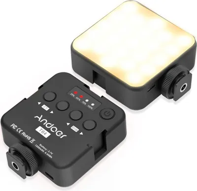 Obrázek produktu pro ANDOER T64 kapesní LED světlo, mini video lampa, fotografické světlo, 2500 K-9000 K ¡À 200 K barevná teplota CRI¡Ý95 s 64 kusy kuliček, 3 úchyty na studenou patku pro živé vysílání, domácí studio, komerční fotografie