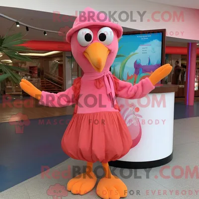 Produktbild von Peach REDBROKOLY Flamingo Maskottchen Kostüm Figur bekleidet mit Culottes und Schals
