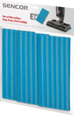 Produktbild von SENCOR SVX 035BL Sada mikrovlákenných mopovacích polštářků pro SVC 8936 a SVC0625, příslušenství k bezšňůrovému tyčovému vysavači s mopem, polštářky lze jednoduše prát v pračce