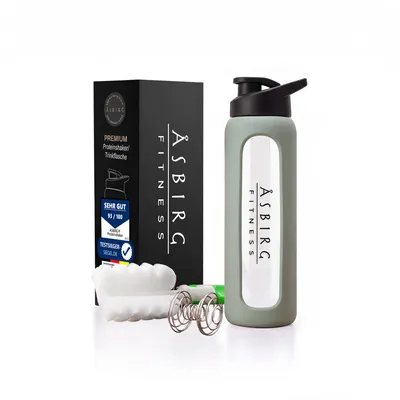 Produktbild von Asbirg | Glas Protein Shaker 700ml – BPA-frei, auslaufsicher & robust – Eiweiß Shaker aus Borosilikatglas – Trinkflasche für Fitness & Sport
