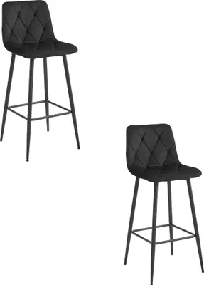 Produktbild von Valora NADO Hocker, schwarzer Samt, schwarze Beine x2 | Paar elegante Barhocker aus schwarzem Samt