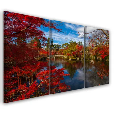 Produktbild von Triptychon auf leinwand rote landschaften 120x80 cm Feeby rot wandbild bereit zum aufhängen