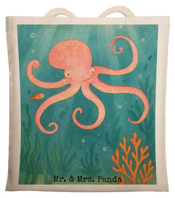 Produktbild von Mr. & Mrs. Panda totebag Tintenfisch Design - Weiß - Geschenk, Meerestier, Schultasche, Tote Bag, Shopping Tasche, Ozean, Baumwollbeutel, Wasser, Meer, Beutel, Krake