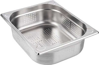 Produktbild von APS 81902 GN 1/2 Behälter, Boden perforiert, Edelstahl, 32,5 x 26,5 cm, Tiefe 100 mm, 6,5 Liter