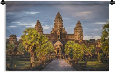 Produktbild von MuchoWow® Wandteppich Wandbehang Sonnenuntergang in Angkor Wat 60x40 cm Tapisserie Dekoration Wandtuch - Wanddekorationen