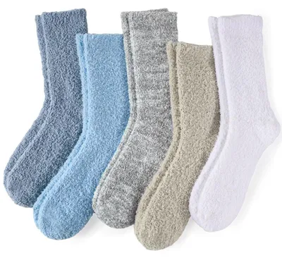 Produktbild von Kuschelsocken Damen 5 Paar Bettsocken EU 35-43 Hellblau-Mix Korallenfleece