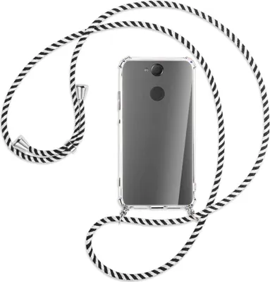 Produktbild von Handykette Backcover-Schutzhülle mit Band (Metall silberfarben) für Sony Xperia XA2 - schwarz/weiß gestreift