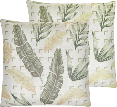 Produktbild von BELIANI Dekokissen 2er Set Mehrfarbig Grün Beige mit Polyester-Füllung und Abnehmbarem Bezug 45x45 cm Blättermotiv Accessories Wohn- u. Schlafzimmer