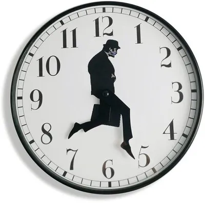 Image de Unyqoos® Horloge murale silencieuse de 26 cm, noire – motif humoristique, cadran grand, bordure fine, protection en verre, fonctionne sur pile (1 pile AA) – idéale pour le salon, la chambre et la cuisine
