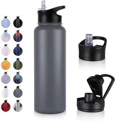 Image de Bouteille d'eau isotherme en acier inoxydable de 1200 ml, à double paroi, sans BPA, étanche, avec paille