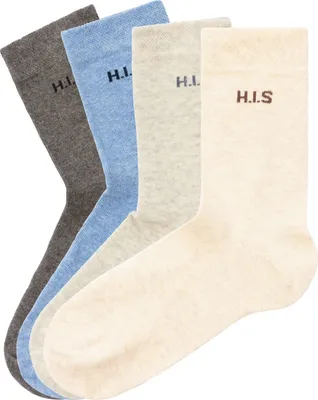 Produktbild von H.I.S. Socken Basic Damen Socken Strümpfe, mit Komfortbund Klassische Freizeitsocken 4 -teilig 1x grau meliert, 1x jeans meliert, 1x beige meliert, 1x hellgrau meliert Größe 39/42