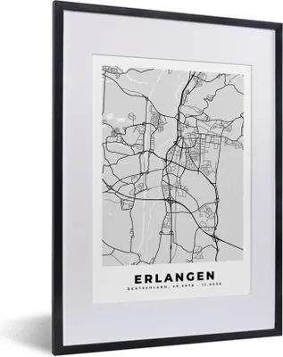 Produktbild von MuchoWow® Gerahmtes Poster Deutschland - Stadtplan - Erlangen - Karte 30x40 cm - Poster mit Schwarzem Bilderrahmen Wandposter Rahmen Foto Bilder - Wandposter Schlafzimmer
