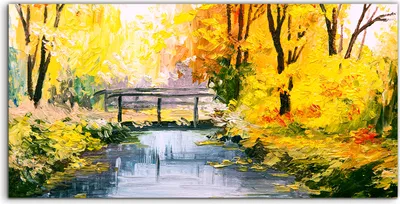 Produktbild von Coloray Glasbild 140x70  Wandbild Glasbilder Malerei Landschaft bunte Herbst Wald