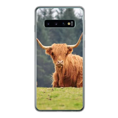 Produktbild von MuchoWow® Handyhülle Schutzhülle Hülle für Samsung Galaxy S10 Schottische Highlander - Gras - Wald Silikon Softcase Handy Hülle - Handytasche